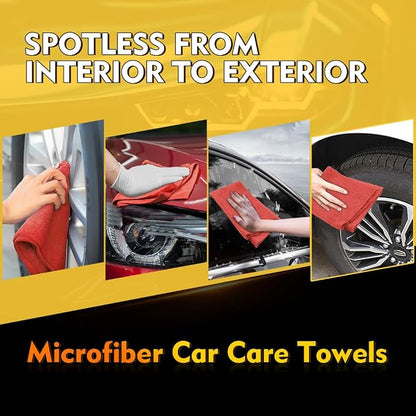 HOMEXCEL Red Shop Towels 100 Pack, Reusable Microfiber Cleaning Cloth Bulk, Multipurpose Microfiber Towels for Cars, House and Kitchen, Highly Absorbent Cleaning Rags 11.5 x 11.5 inch