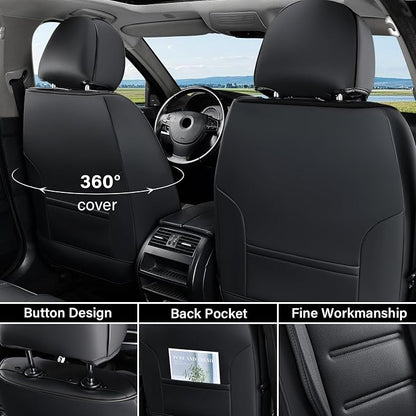 Coverado Car Seat Covers, Front Covers for Cars, Car Seat Cover Front Seats, Car Seat Protector Waterproof, Leather Car Seat Cushion, Universal Interior Covers Seat Protectors for Most Cars Black