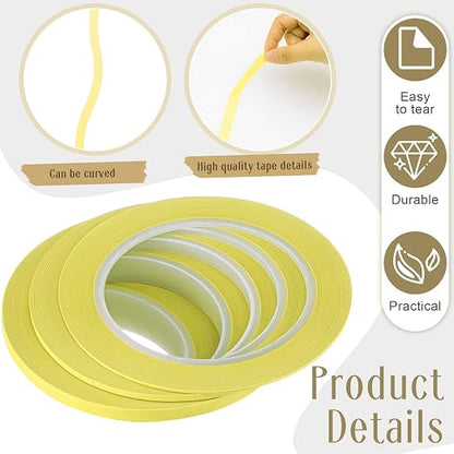 Nezyo 6 Pcs Vinyl Pinstripe Tapes Masking Painter Tapes High Temperature Low Tack Automotive Car Paint for Easy Removal Trim Thin Finishing Masking (Yellow,1/16,1/8, 1/4 Inch)