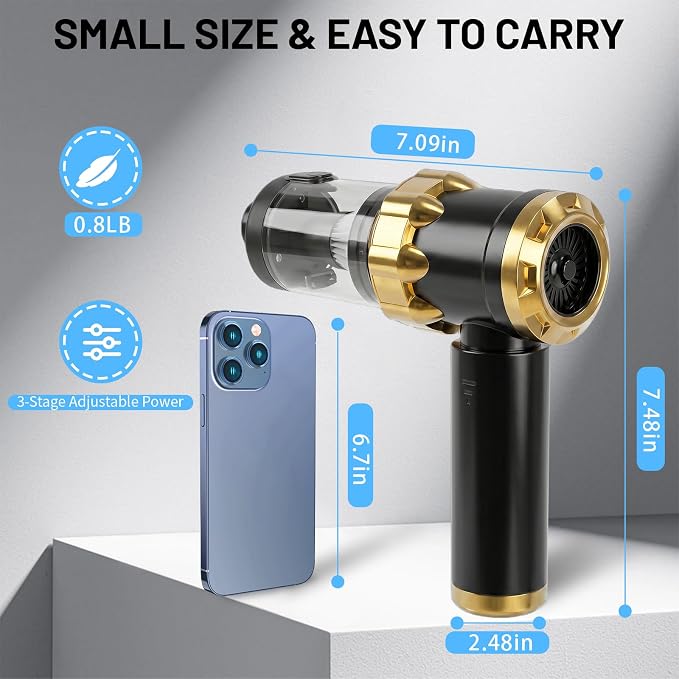 Cordless Handheld Vacuum Cleaner, Rechargeable Portable Car Vacuum with LED Light, 2 HEPA Filters & Multi-Nozzles, High Power Wet/Dry Vacuum for Car, Home, Pet Hair