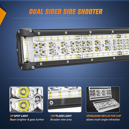Nilight 13.5 Inch Side Shooter LED Light Bar Quadruple Row Spot Flood Combo Lights w/Wiring Kit for Fog Driving Work Lighting on Truck SUV ATV UTV Pick-up Van Boat Tractor