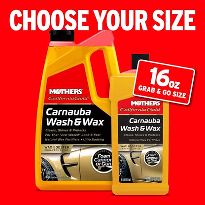 Mothers California Gold Carnauba Wash & Wax, 16 oz. — Cleans, Shines & Protects – Gentle, pH Balanced, Ultra-Sudsy, Spot-Free, Brilliant Finish, Biodegradable & Won't Strip Wax or Ceramic (05676)