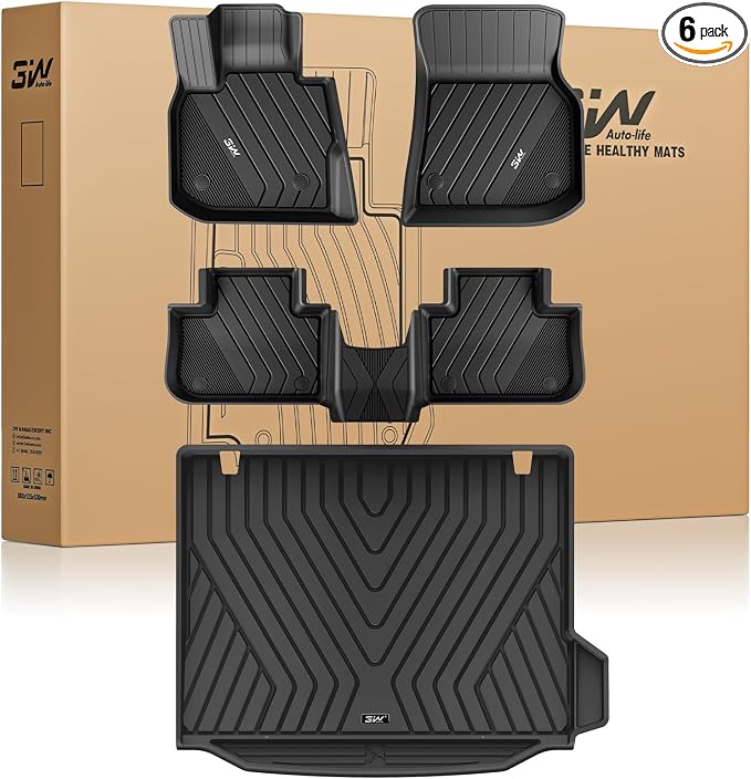 3W 2018-2024 BMW X3 Floor Mats & Cargo Liner, All Weather TPE BMW X3 Accessories Custom Fit for X3 G01 30i M40i X3M Car Mats (Only for car Without Spare tire) (Don't Fit X3 30e), 6PCS