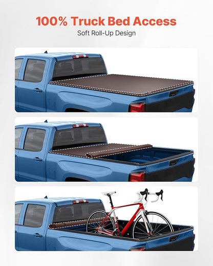 VEVOR Soft Roll-Up Truck Bed Tonneau Cover, Compatible with 2015-2026 Ford F-150, Fits 5.6 ft (5 ft 7 in/67 in) Bed, Triple-Layer Heavy-Duty PVC Tonneau Cover with Three Aluminum Alloy Support Bars