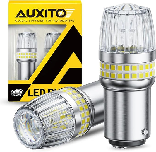 AUXITO Latest 1157 LED Bulb White Reverse Lights, 700% Brighter 2057 2357 7528 BAY15D LED Bulbs with Projector for Backup Parking Tail Brake Signal Marker Daytime Running Light, Pack of 2