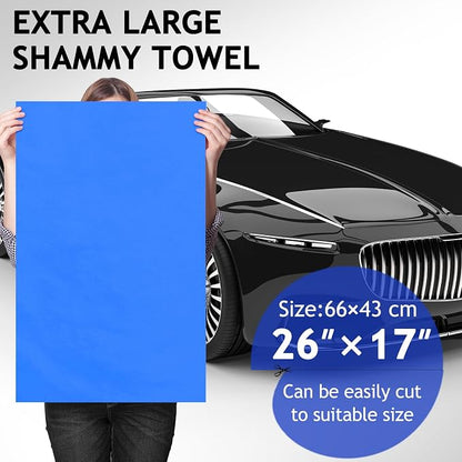 6 Pack Shammy Cloth for Car Drying 26”x17”Absorbent Car Drying Towel Reusable Car Wash Towel Chamois Cloth for Car, Dust Remove, No Scratch/Spot Streak, Blue
