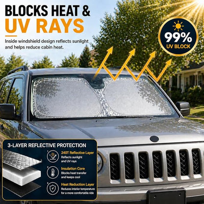 Patriot Renegade Windshield Sun Shade, Custom Fit Foldable Front Window Sunshade Visor, UV and Heat Block Interior Protector, Fits 2007–2025 Patriot and 2015–2025 Renegade