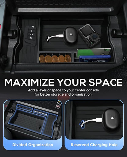 Autorder 2PCS Center Console Organizer Tray for 2026 Toyota RV4 Interior Accessories - ABS Armrest Storage Box & Silicone Lower Center Console Tray - Black