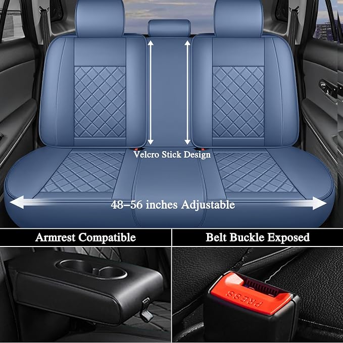 otoez Car Seat Covers Full Set, Blue Leather Seat Cover 5 Seat, Waterproof Automotive Front & Rear Seat Cushion Protector Full Coverage for Most Cars Sedens Trucks SUVs Vans (Blue)
