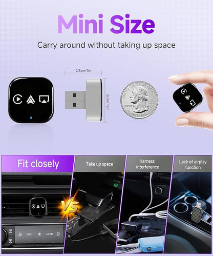 3-in-1 Mini Wireless CarPlay Adapter (2025 Upgraded)-Built-in Wired Carplay/Android Auto for Airplay,Plug&Play,Fast Auto-Reconnect,Bluetooth 5.0,USB/Type-C,iOS10+&Android 11+(Silver)