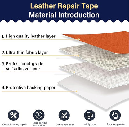 Zenyao Leather Repair Patch Tape - Self Adhesive Leather Repair Kit for Car Seat Furniture, Heavy Duty Vinyl Repair Patch for Couch Sofa, Waterproof for Rips Scratches Tears, 3x60 Inch Roll, Orange
