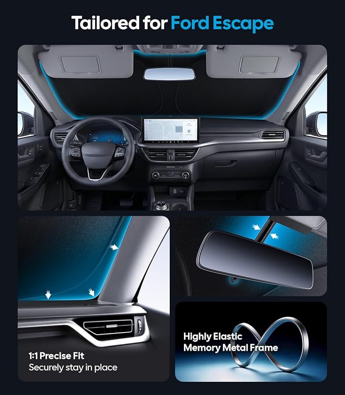 for Ford Escape Windshield Sunshade [OEM Design, 100% Sun Blockage] Foldable Heat Insulation Sun Shade with Storage Bag, for Ford Escape (2020-2026), Silver Coating