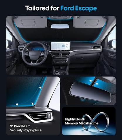 for Ford Escape Windshield Sunshade [OEM Design, 100% Sun Blockage] Foldable Heat Insulation Sun Shade with Storage Bag, for Ford Escape (2020-2026), Silver Coating