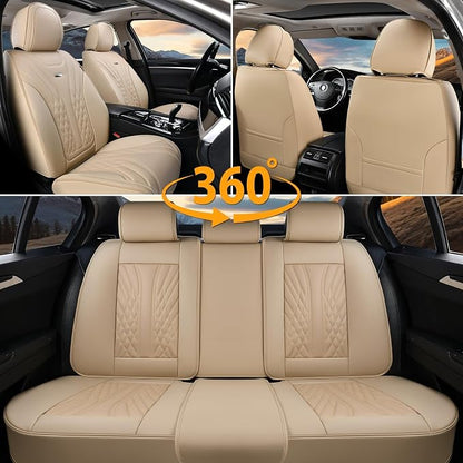 Coverado Car Seat Covers Full Set, 5 Seats Front Seat Cover and Back Seat Covers for Cars, Automotive Seat Covers Nappa Leather Waterproof Seat Covers, Car Seat Protectors Universal for Cars Red