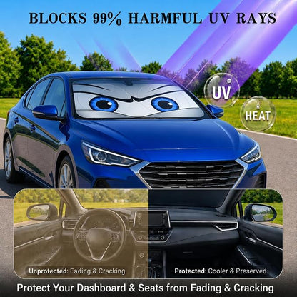 Car Windshield Sun Shade, Funny Car Sun Shade Universal Fits Sedan Compact Car Hatchback SUV, UV Heat Protection -59 x 27.5
