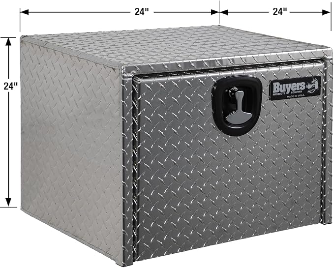 Buyers Products 1705130 Diamond Tread Aluminum Underbody Truck Tool Box, 24 x 24 x 24, Made in USA, .100 in. Thick, Corrosion-Resistant, Locking Compression Latch – Secure Storage for Work Trucks