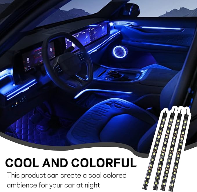 Car LED Strip Light, 12V 48 LED Interior Atmosphere Lights Under Dash Ambient Night Light, Universal Auto Interior Decorative Lamp with USB Port, Truck SUV Car Accessories (Blue, USB)