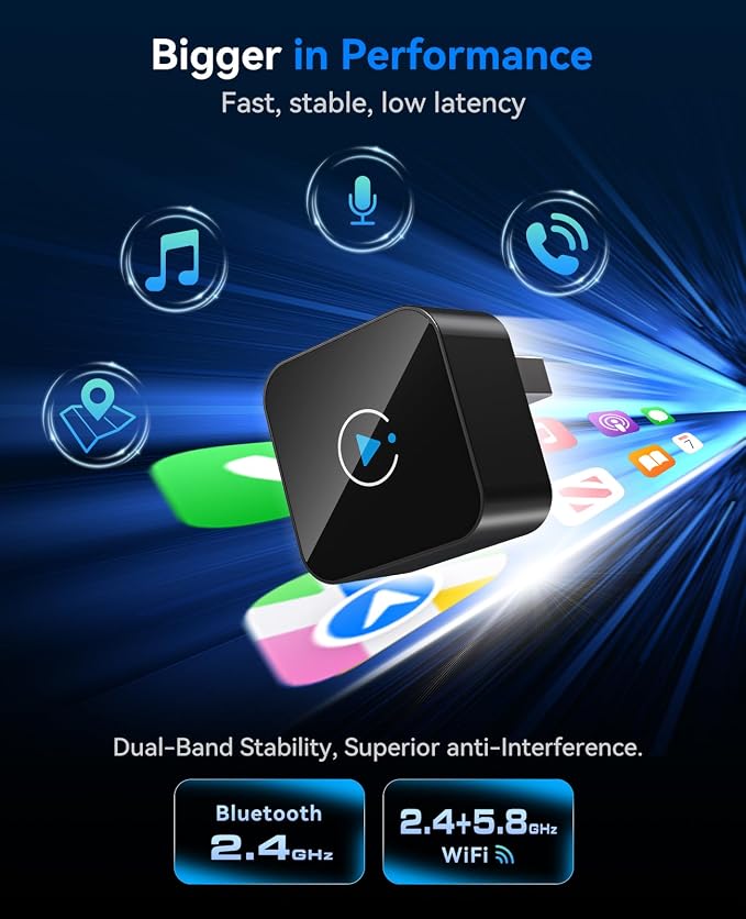 2026 Upgraded Wireless CarPlay Adapter, Fast, Stable Connection for iPhone & Android, Compact Plug-and-Play Dongle for CarPlay & Android Auto