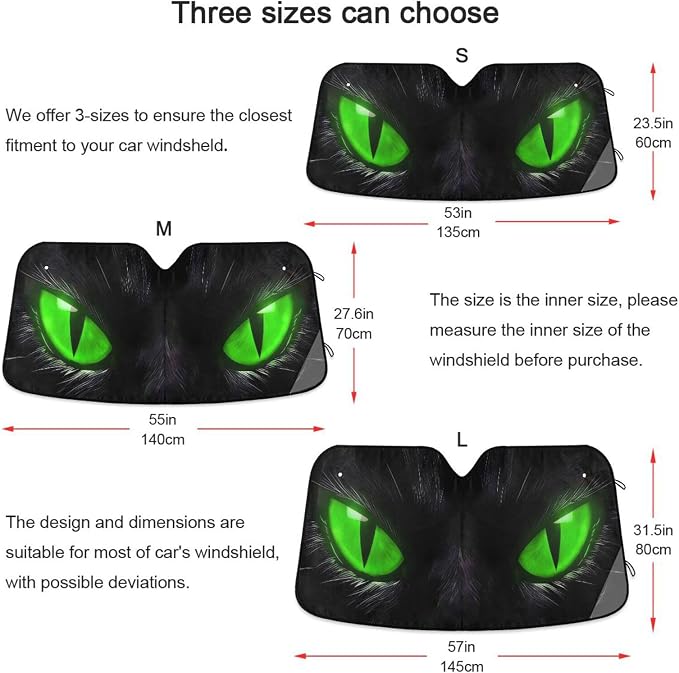 Windshield Sun Shade Green Eyes Front Window Block UV Shades Visor Reflective Retractable for Car SUV Trucks