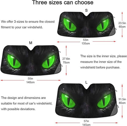Windshield Sun Shade Green Eyes Front Window Block UV Shades Visor Reflective Retractable for Car SUV Trucks