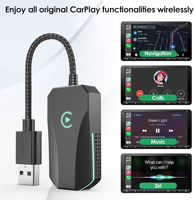 Wireless CarPlay Adapter, 2025 Upgraded Dual-Band (2.4GHz/5GHz) WiFi, Converts Wired to Wireless CarPlay, More Stable & Auto-Connect, Plug & Play for OEM Wired CarPlay Cars & iPhone iOS 10+ (Black).