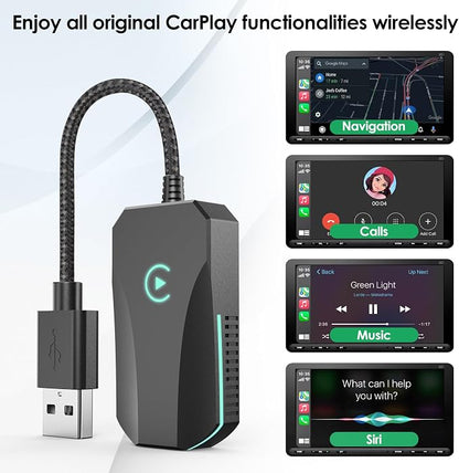 Wireless CarPlay Adapter, 2025 Upgraded Dual-Band (2.4GHz/5GHz) WiFi, Converts Wired to Wireless CarPlay, More Stable & Auto-Connect, Plug & Play for OEM Wired CarPlay Cars & iPhone iOS 10+ (Black).