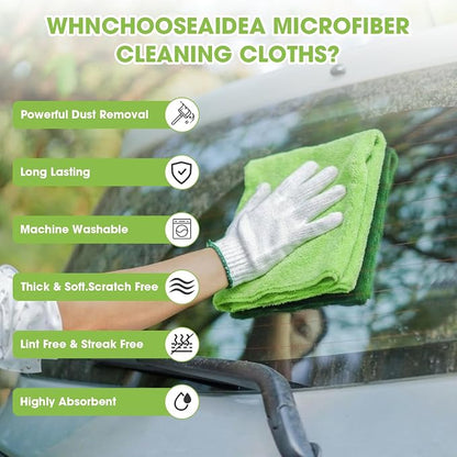 Shimeyao 30 Pcs 16 x 16 Inch Edgeless Microfiber Plush Towels for Cars Detailing Drying Wash Polishing Absorbent Cleaning Cloths, 500 GSM(Green)