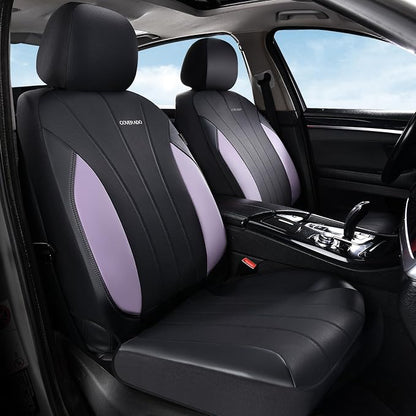 Coverado Car Seat Covers， 2 Front Seats Waterproof Nappa Leather Automotive Seat Protectors, Front Luxury Mesh Seat Covers, All-Weather Universal Fit for Most Cars, SUVs, Trucks,Purple&Black