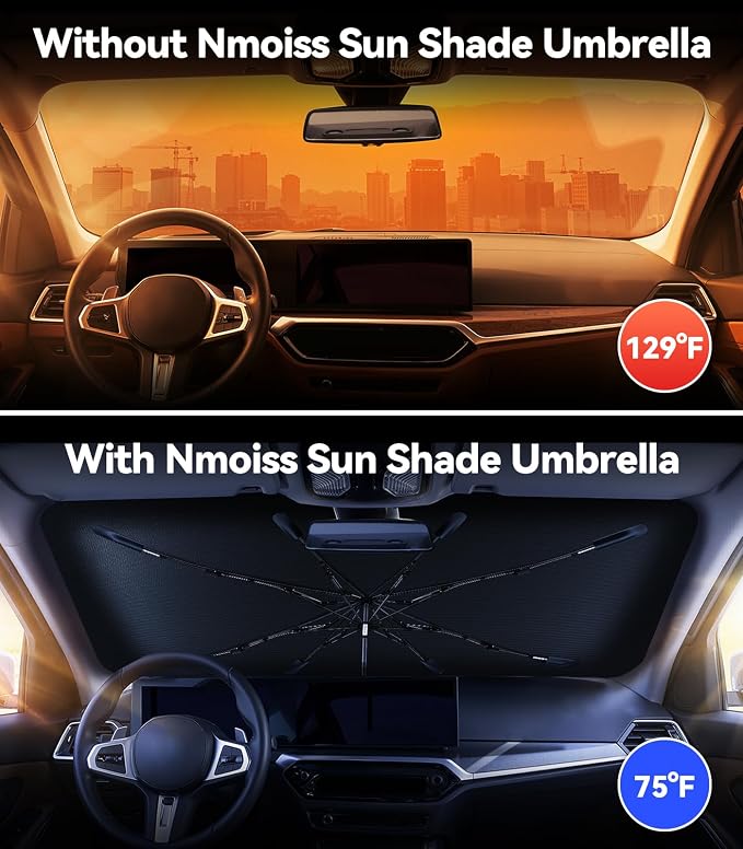 Nmoiss Windshield Sun Shade Umbrella for BMW - [Vinyl Coating Heat Shield] Protect Car from Sun Rays & Heat Damage Keep Cool and Protect Interior CX01-N2-T-BMW