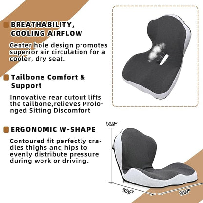 Car Seat Cushions for Driving, Dual-Layer Memory Foam Seat Cushion with Lumbar Support, Ergonomic Truck Seat Cushion & Office Chair Cushion for Wheelchair, Gaming Chair & Sofa