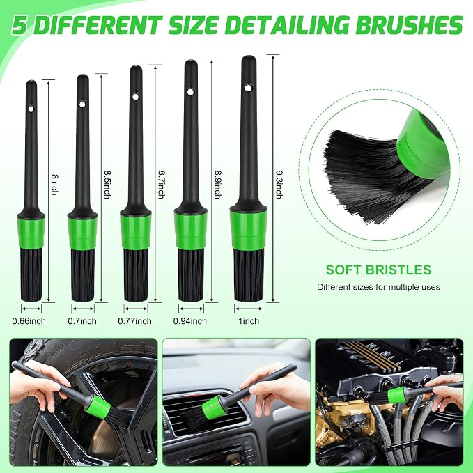 Nilight 15PCS Car Detailing Kit Auto Cleaning Tools Wash Set with Storage Carry Bag Beginners Easy to Use for Interior Exterior Car Care Clean Windshield Dashboard Seat Air Vents Wheels Tires, Green
