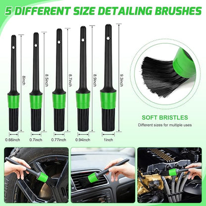 Nilight 15PCS Car Detailing Kit Auto Cleaning Tools Wash Set with Storage Carry Bag Beginners Easy to Use for Interior Exterior Car Care Clean Windshield Dashboard Seat Air Vents Wheels Tires, Green