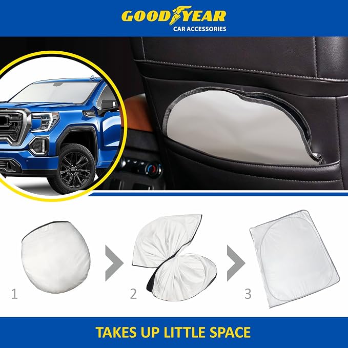 Goodyear Foldable Windshield Sunshade for GMC Sierra 2019-2026, Truck car Accessories, Sunshade Cover, Sun Shade Car Windshield, Window Sun Blocker - GY008227