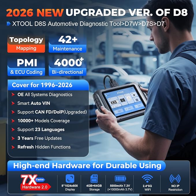 XTOOL D8S AI-Assisted Bidirectional OBD2 Scanner with Topology Mapping: 2026 Upgrade of XTOOL D8, Scan Tool with 42+ Reset, Full System Automotive Scanner Diagnostic Tool, PMI for Ford, FCA/CANFD/DoIP