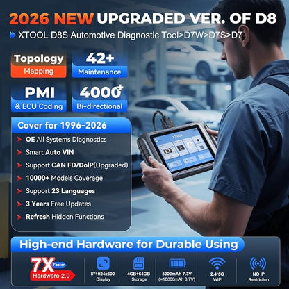 XTOOL D8S AI-Assisted Bidirectional OBD2 Scanner with Topology Mapping: 2026 Upgrade of XTOOL D8, Scan Tool with 42+ Reset, Full System Automotive Scanner Diagnostic Tool, PMI for Ford, FCA/CANFD/DoIP