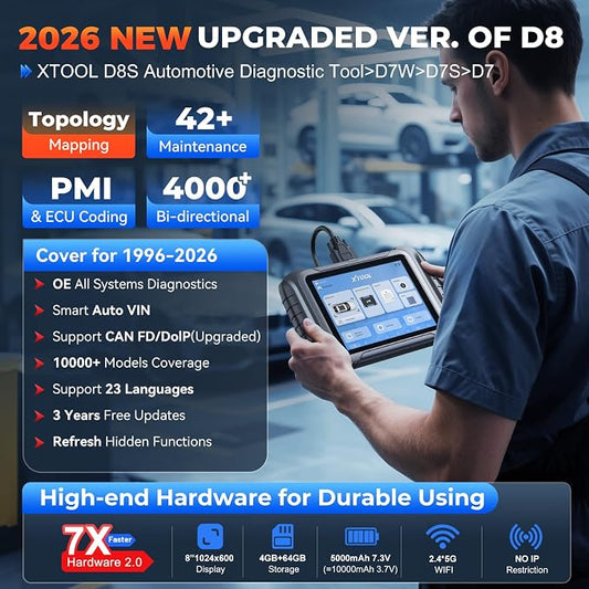 XTOOL D8S AI-Assisted Bidirectional OBD2 Scanner with Topology Mapping: 2026 Upgrade of XTOOL D8, Scan Tool with 42+ Reset, Full System Automotive Scanner Diagnostic Tool, PMI for Ford, FCA/CANFD/DoIP