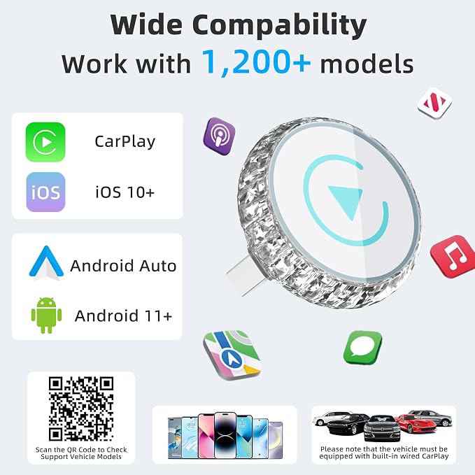 Wireless CarPlay Adapter for iPhone,5.8GHz WiFi Bluetooth 5.3 F Fast Auto-Connect, Stable Connection, Multi-User Seamless Connection for Convert Wired to Wireless Car Play Adapter