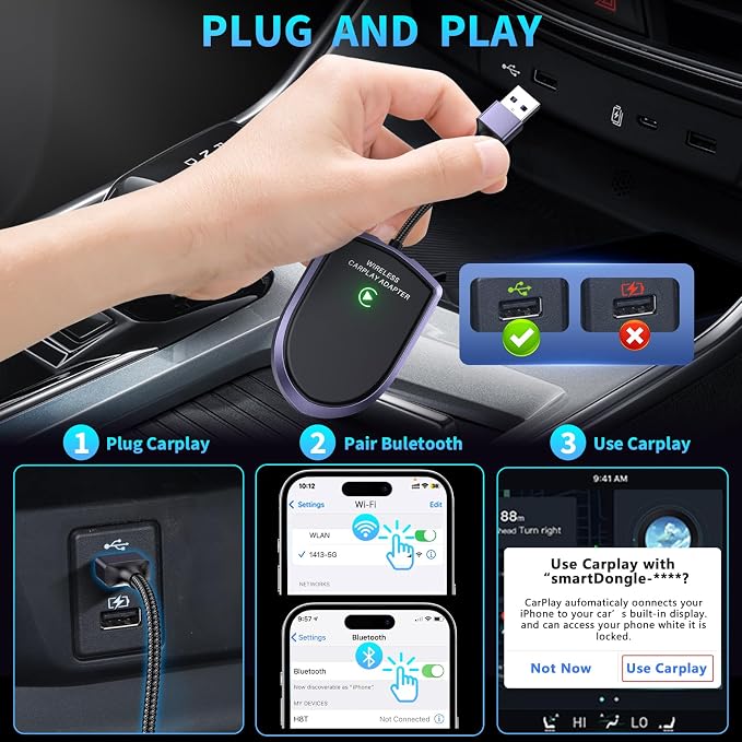 Wireless CarPlay Adapter for Apple iPhone (2025 Upgrade) – Instant Wireless CarPlay, Ultra-Low Latency, Stable Connection, Mini Bluetooth Dongle for iOS 10+ & Cars 2016+, Plug & Play Type-C
