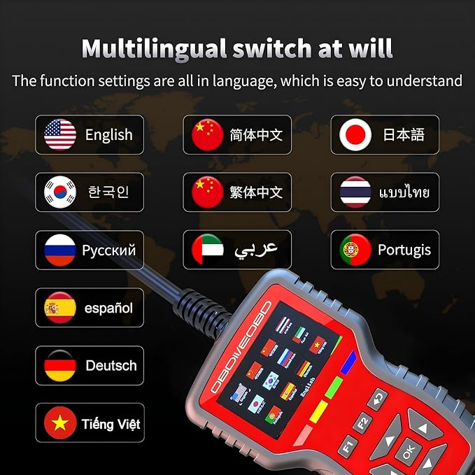 OBD2 Enhanced Scanner and Battery Tester 2-in-1, Car Code Reader and Engine Fault Diagnostic Tool for 1996+ OBDII Protocol Cars，red