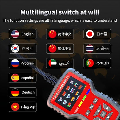 OBD2 Enhanced Scanner and Battery Tester 2-in-1, Car Code Reader and Engine Fault Diagnostic Tool for 1996+ OBDII Protocol Cars，red