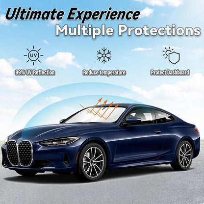 Windshield Sun Shade for 2021-2026 BMW 4 Series 430i 440i i4 m4, Car Front Window Sunshade with 240T Sun Visor Protector Blocks UV Rays Heat Sun Shield Accessories