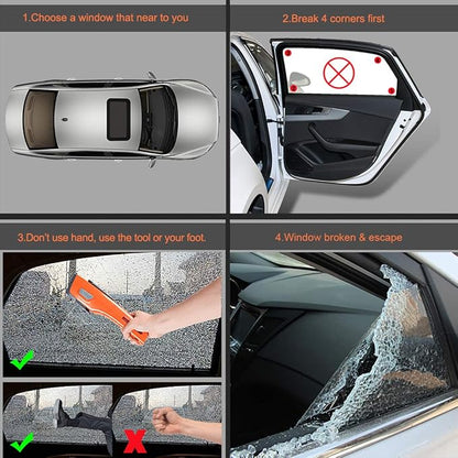 LUXON Car Emergency Escape Tool 8-in-1,Car Safety Tool:Window Breaker,Seat Belt Cutter,LED Flashlight,USB Charger,SOS Light,Hand Cranking Charge,Magnetic,Siren Alarm