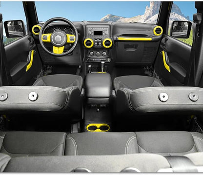 16PCS Full Set Interior Trim Kit for Jeep Wrangler JK JKU 2011-2018 4 Door,Center Console Door Handle Side Outlet Cup Holder Gear Cover Trim (Yellow)