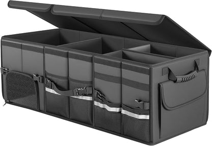 Trunk Organizer Car Organizer Leather Storage Box Foldable Trunk Organizer for SUVs & Sedans Sturdy Car Organization for Car Accessories, Tools, Sundries, Collapsible and Adjustable, 35.5 Inch