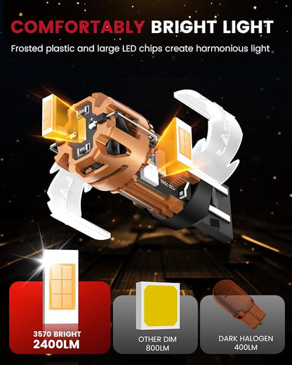 LASFIT 7440 7443 LED Bulb Amber Built in Resistor Anti Hyper Flash Canbus 7443 Front Rear Turn Signal Lights with Fan 7444na 7441 7444 7440NA W21W WY21W Bulbs No Load Resistor Need(Pack of 2)