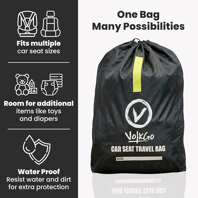 V VOLKGO Car Seat Travel Bag for Air Travel - Large Bag for Airplane, Durable & Water-Resistant Protector with Pouch - Universal Size (Black)