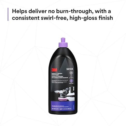 3M Perfect-It Random Orbital Polish, 34134, 1 Quart, Fast Cutting Polisher for Automotive Buffing & Polishing, High-Gloss Finish