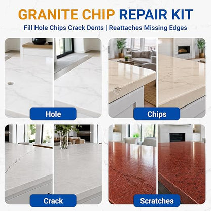Marble Countertop Repair Kit, 160g/5.64oz Tile Repair Kit for Granite Quartz Acrylic Ceramic Stone and Fill Hole Chips Crack Scratches Dents, Reattaches Missing Edges on Countertops (Color Match)