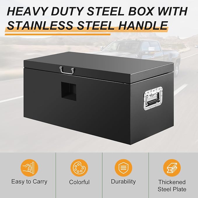 36" Truck Tool Box,Heacy Duty Metal Storage Organizer with Strong locking tongue,Trailer Tongue Box with Safe Hinge, for Truck,Pickup,RV,Garage,Best gift for family and friend,Black Power Coating