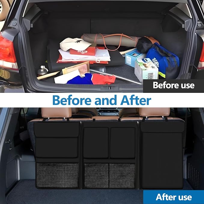 Hovom Car Trunk Organizer, Large Capacity Trunk Organizer for SUV, Detachable Vehicle Seat Back Hanging Storage Organizer with Zippers, Waterproof Car Storage Bag with 7 Pockets (Black)